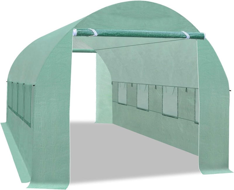 TGEHAP Greenhouse Replacement Cover for 20 x 10 x 7ft Portable Greenhouse, Large Walk-in Green Hot Garden House Top Tarp 2 Zippered Doors & 6 Roll-up Windows (Frame Does NOT Included) (20' x 10' x 7') - Image 2